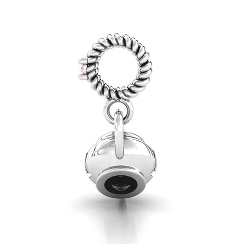 Teapot with Hearts Bracelet Charm – Sterling Silver with Pink Tourmaline