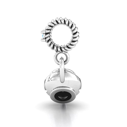 Teapot with Hearts Bracelet Charm – Sterling Silver with Blue Topaz