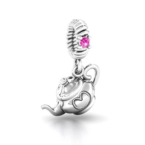 Teapot with Hearts Bracelet Charm – Sterling Silver with Pink Tourmaline