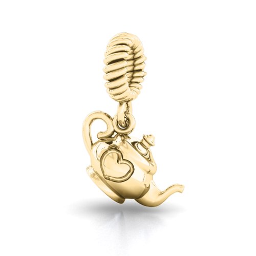 Teapot with Hearts Bracelet Charm – 10K Yellow Gold with Cubic Zirconia