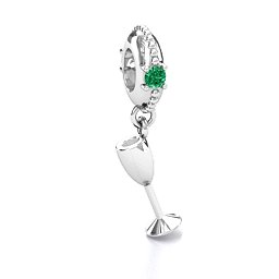 Raise Your Champagne Flute Bracelet Charm in 925 Sterling Silver with Emerald