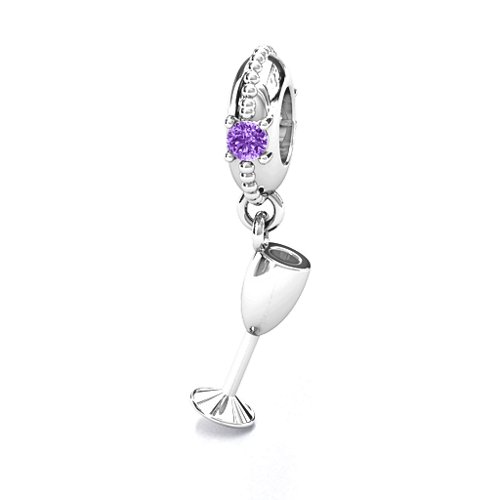 Raise Your Champagne Flute Bracelet Charm – Sterling Silver with Amethyst