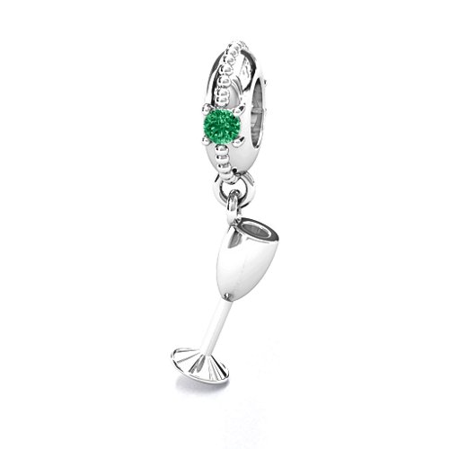 Raise Your Champagne Flute Bracelet Charm – Sterling Silver with Emerald
