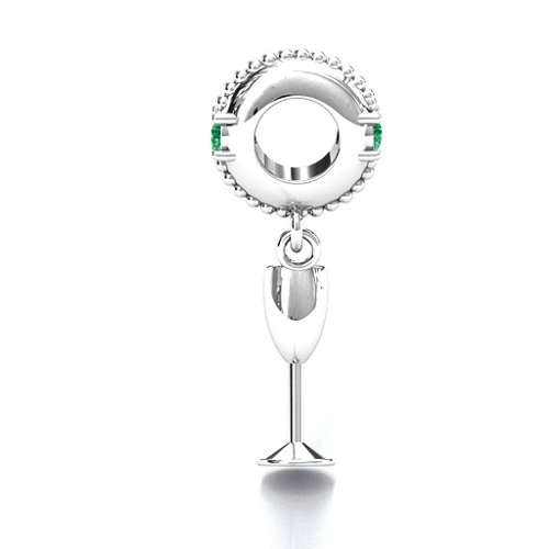 Raise Your Champagne Flute Bracelet Charm – Sterling Silver with Emerald