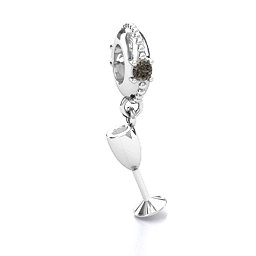 Raise Your Champagne Flute Bracelet Charm in 925 Sterling Silver with Smokey Quartz