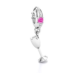 Raise Your Champagne Flute Bracelet Charm in 925 Sterling Silver with Pink Tourmaline