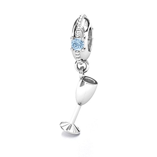 Raise Your Champagne Flute Bracelet Charm – Sterling Silver with Aquamarine