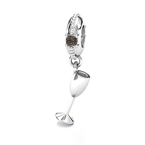 Raise Your Champagne Flute Bracelet Charm – Sterling Silver with Smokey Quartz