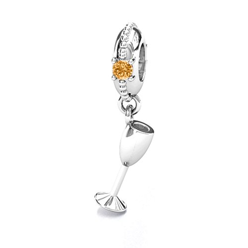 Raise Your Champagne Flute Bracelet Charm – Sterling Silver with Citrine