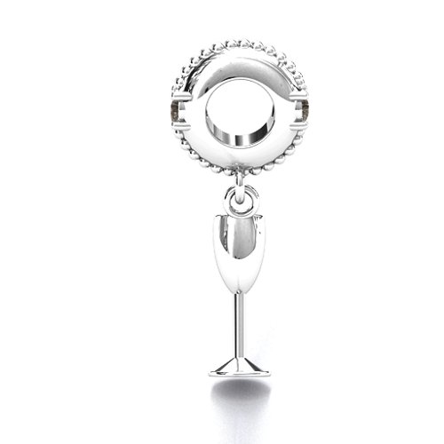 Raise Your Champagne Flute Bracelet Charm – Sterling Silver with Smokey Quartz