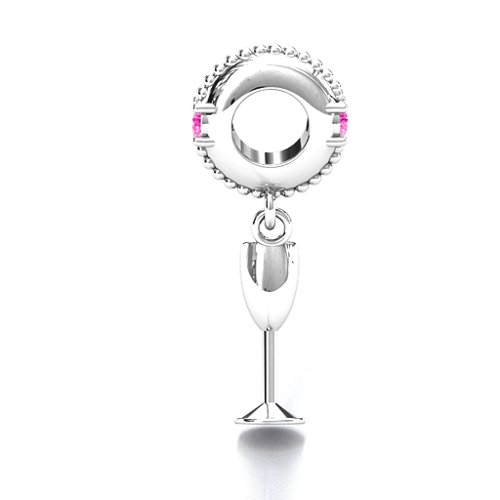 Raise Your Champagne Flute Bracelet Charm – Sterling Silver with Pink Tourmaline