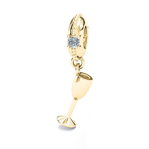 Raise Your Champagne Flute Bracelet Charm – 10K Yellow Gold with Garnet and Cubic Zirconia