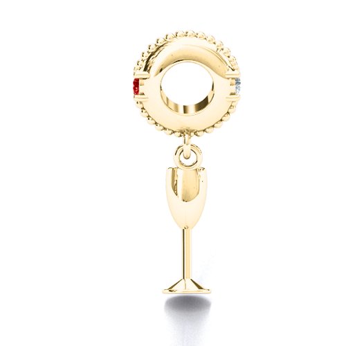 Raise Your Champagne Flute Bracelet Charm – 10K Yellow Gold with Garnet and Cubic Zirconia