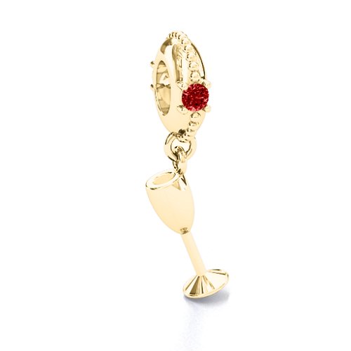 Raise Your Champagne Flute Bracelet Charm – 10K Yellow Gold with Garnet and Cubic Zirconia