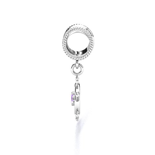 Ship's Wheel Bracelet Charm – Sterling Silver with Amethyst
