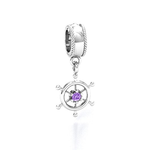 Ship's Wheel Bracelet Charm – Sterling Silver with Amethyst