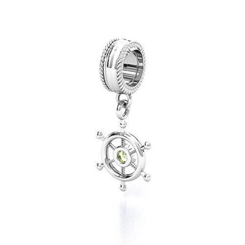 Ship's Wheel Bracelet Charm – Sterling Silver with Peridot