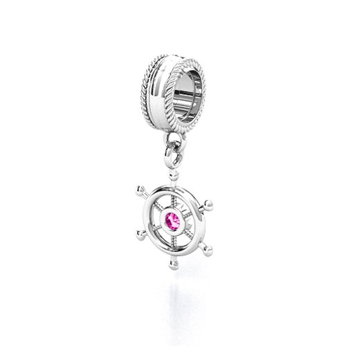 Ship's Wheel Bracelet Charm – Sterling Silver with Pink Tourmaline