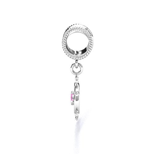 Ship's Wheel Bracelet Charm – Sterling Silver with Pink Tourmaline
