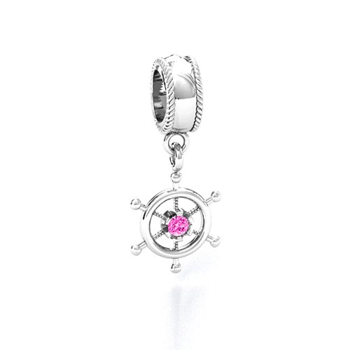 Ship's Wheel Bracelet Charm – Sterling Silver with Pink Tourmaline