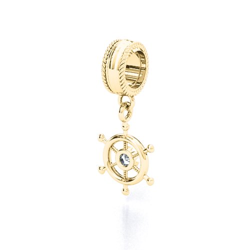 Ship's Wheel Bracelet Charm – 10K Yellow Gold with Cubic Zirconia