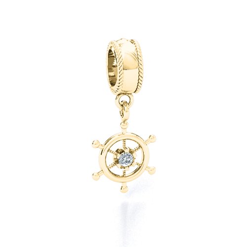 Ship's Wheel Bracelet Charm – 10K Yellow Gold with Cubic Zirconia