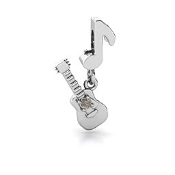 Music Lovers Bracelet Charm in 925 Sterling Silver with Smokey Quartz