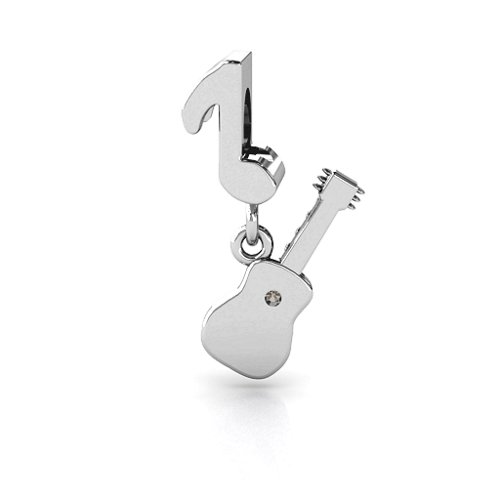 Music Lovers Bracelet Charm – Sterling Silver with Smokey Quartz