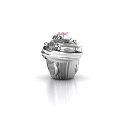 Cupcake Bracelet Charm in 925 Sterling Silver with Pink Tourmaline