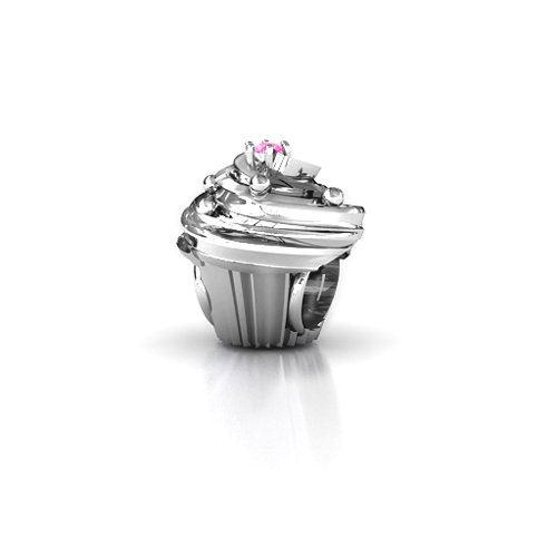 Cupcake Bracelet Charm – Sterling Silver with Pink Tourmaline
