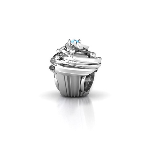 Cupcake Bracelet Charm – Sterling Silver with Blue Topaz