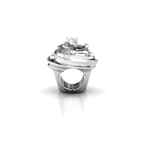 Cupcake Bracelet Charm – Sterling Silver with Cubic Zirconia