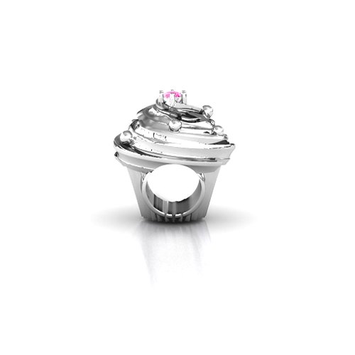 Cupcake Bracelet Charm – Sterling Silver with Pink Tourmaline