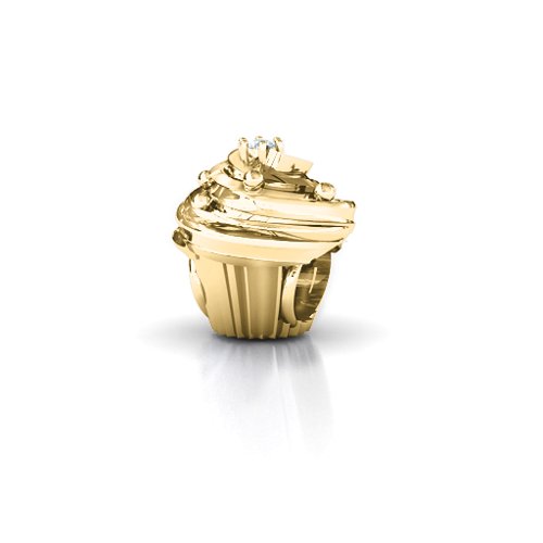 Cupcake Bracelet Charm – 10K Yellow Gold with Cubic Zirconia