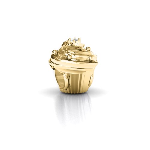 Cupcake Bracelet Charm – 10K Yellow Gold with Cubic Zirconia