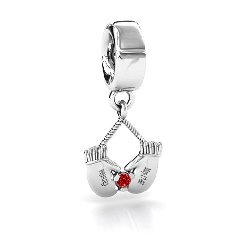 Smitten for Mittens Bracelet Charm – Sterling Silver with Garnet