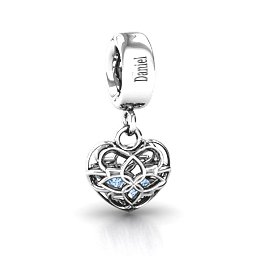Beautiful Blossom Caged Bracelet Charm in 925 Sterling Silver with Aquamarine, Blue Sapphire, and Cubic Zirconia