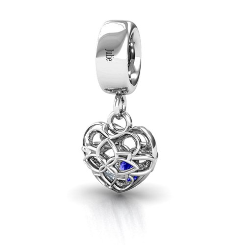 Beautiful Blossom Caged Bracelet Charm – Sterling Silver with Blue Sapphire and Cubic Zirconia