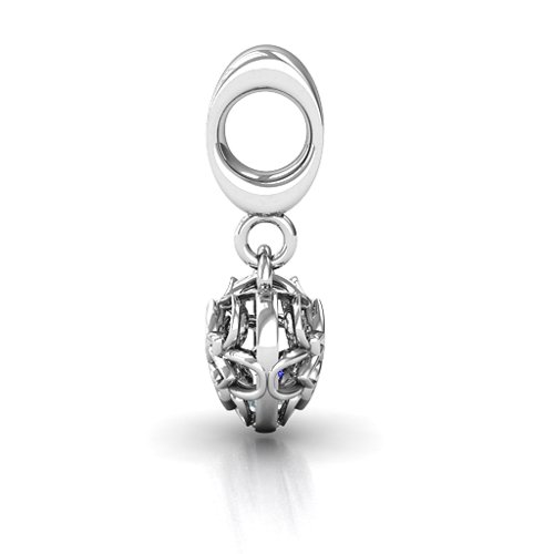 Beautiful Blossom Caged Bracelet Charm – Sterling Silver with Blue Sapphire and Cubic Zirconia