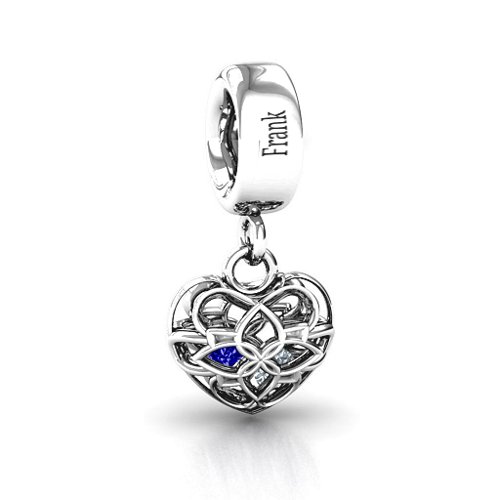 Beautiful Blossom Caged Bracelet Charm – Sterling Silver with Blue Sapphire and Cubic Zirconia