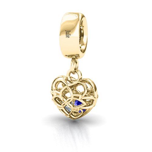 Beautiful Blossom Caged Bracelet Charm – 10K Yellow Gold with Blue Sapphire and Cubic Zirconia