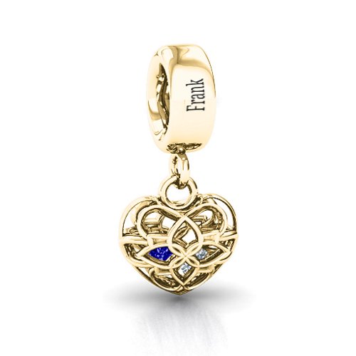 Beautiful Blossom Caged Bracelet Charm – 10K Yellow Gold with Blue Sapphire and Cubic Zirconia