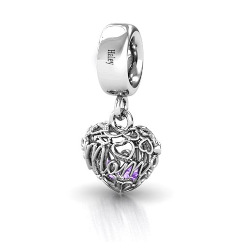 A Mother's Love Caged Bracelet Charm – Sterling Silver with Amethyst