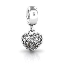 A Mother's Love Caged Bracelet Charm in 925 Sterling Silver with Smokey Quartz, Pink Tourmaline, and Cubic Zirconia