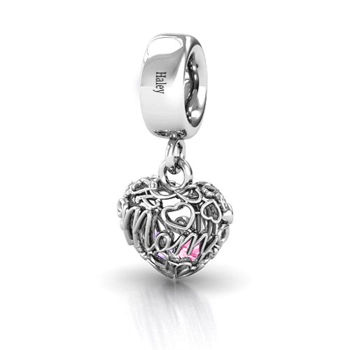 A Mother's Love Caged Bracelet Charm – Sterling Silver with Amethyst and Pink Tourmaline