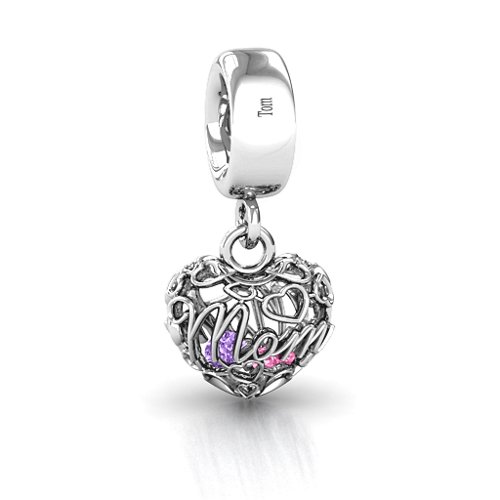 A Mother's Love Caged Bracelet Charm – Sterling Silver with Amethyst and Pink Tourmaline