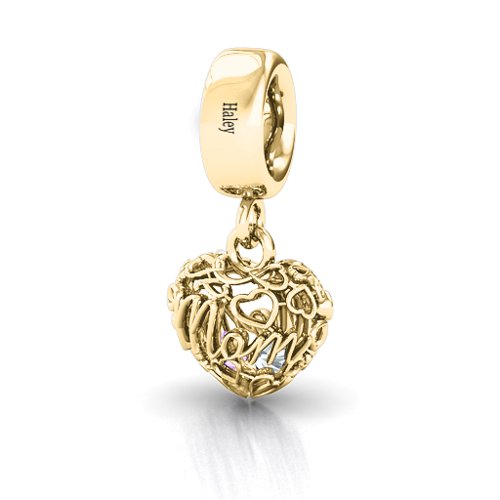 A Mother's Love Caged Bracelet Charm – 10K Yellow Gold with Amethyst and Cubic Zirconia