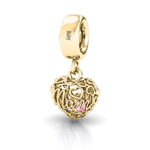 A Mother's Love Caged Bracelet Charm – 10K Yellow Gold with Amethyst and Pink Tourmaline