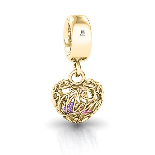 A Mother's Love Caged Bracelet Charm – 10K Yellow Gold with Amethyst and Pink Tourmaline
