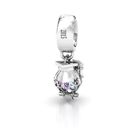Scholarly Owl Caged Bracelet Charm – Sterling Silver with Aquamarine, Amethyst, Pink Tourmaline, and Cubic Zirconia
